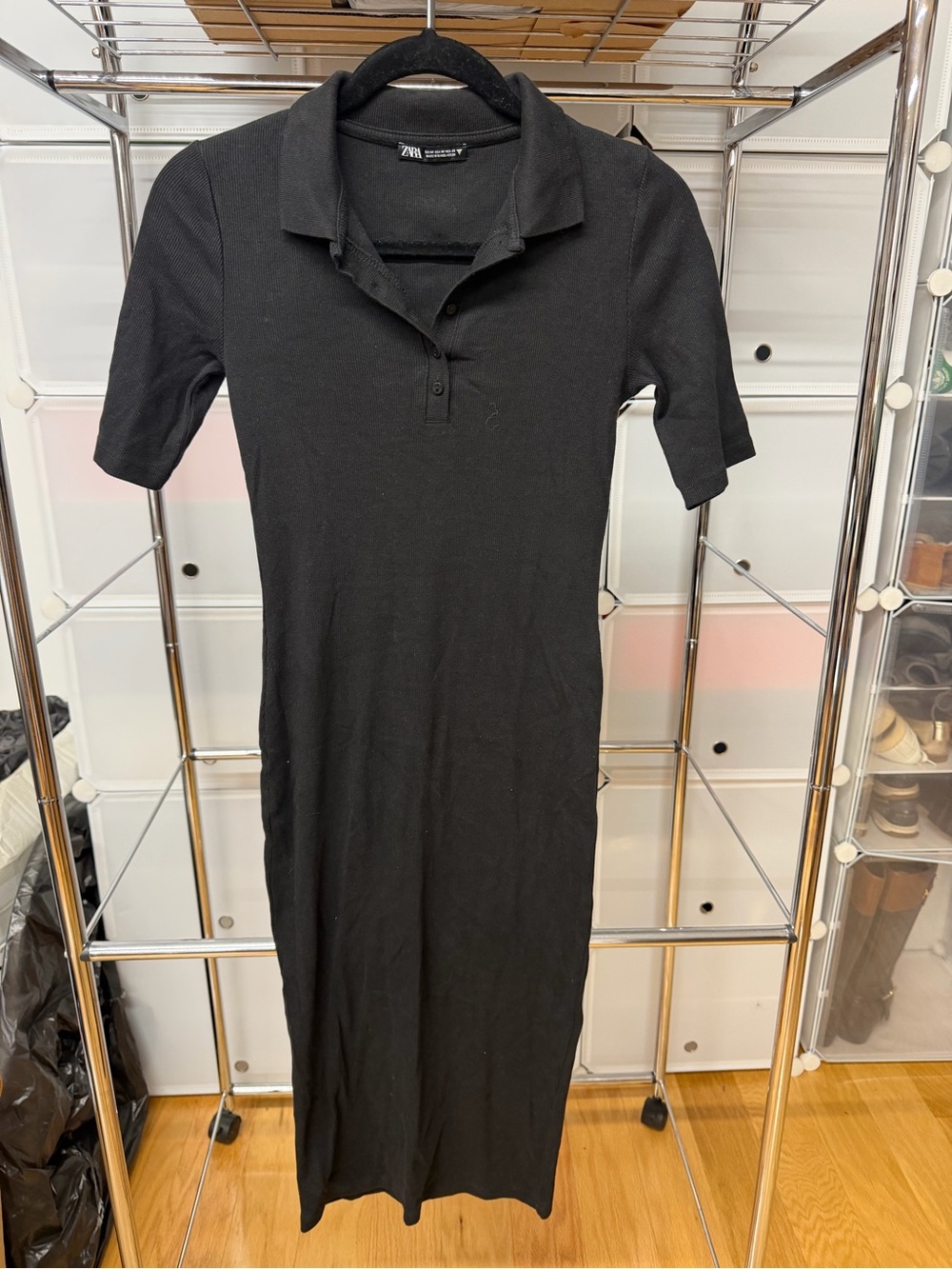 Zara Black Polo Midi Rib-Knit Dress